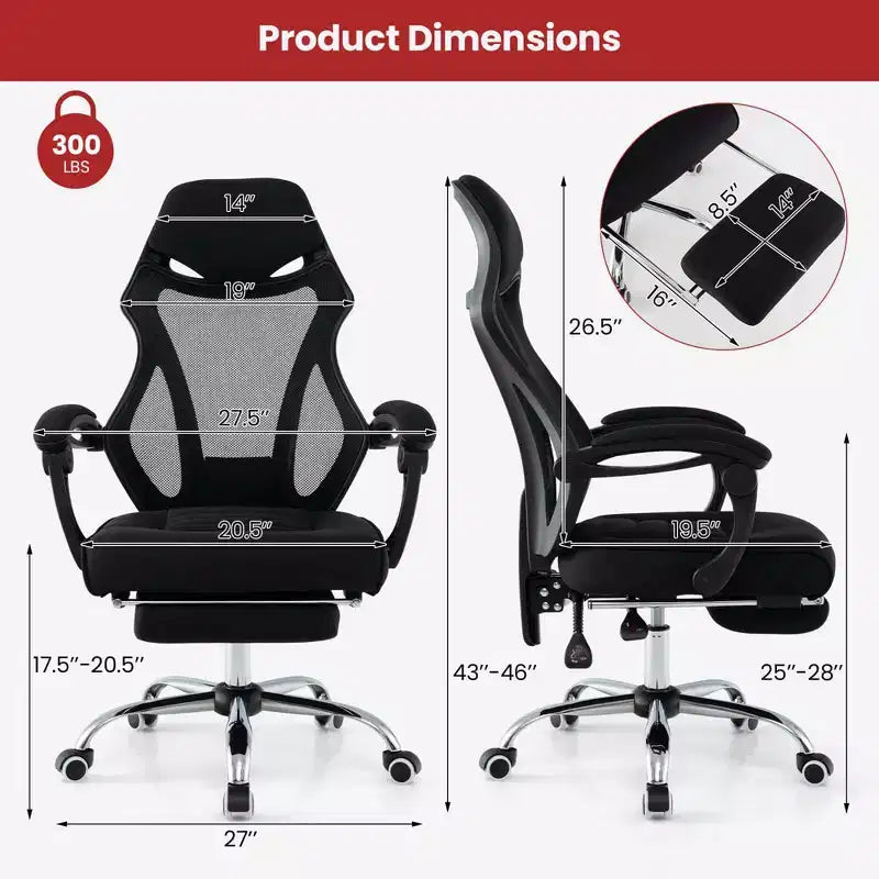 Sedia da ufficio ergonomica in rete Costway con poggiapiedi e schienale inclinabile e regolabile in altezza