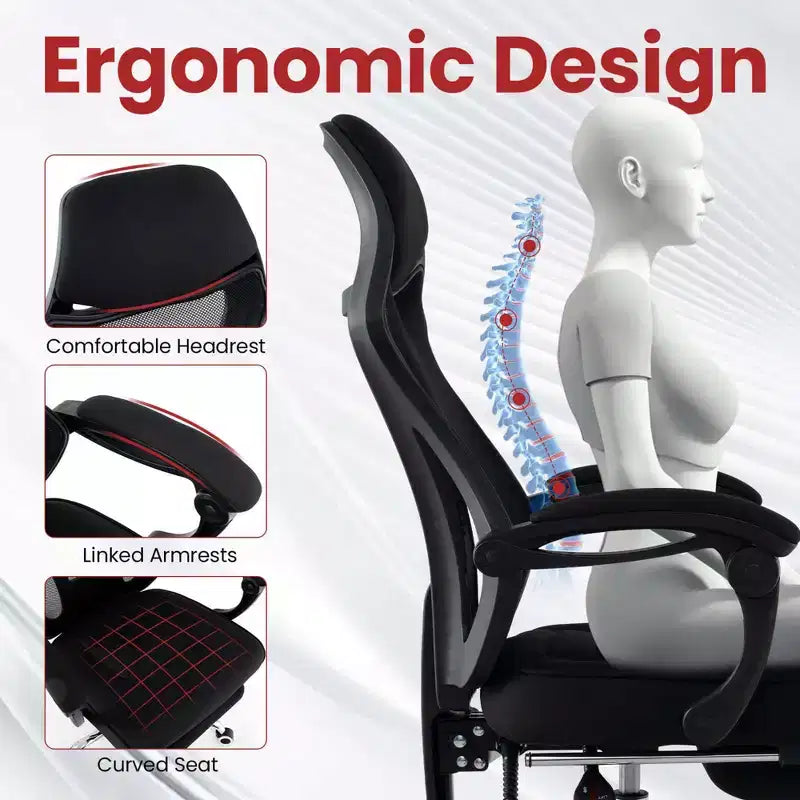 Sedia da ufficio ergonomica in rete Costway con poggiapiedi e schienale inclinabile e regolabile in altezza