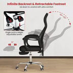 Sedia da ufficio ergonomica in rete Costway con poggiapiedi e schienale inclinabile e regolabile in altezza