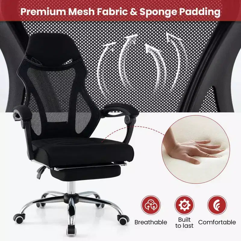 Sedia da ufficio ergonomica in rete Costway con poggiapiedi e schienale inclinabile e regolabile in altezza