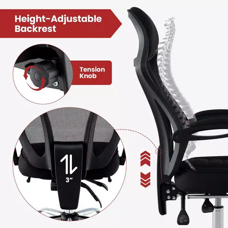 Sedia da ufficio ergonomica in rete Costway con poggiapiedi e schienale inclinabile e regolabile in altezza
