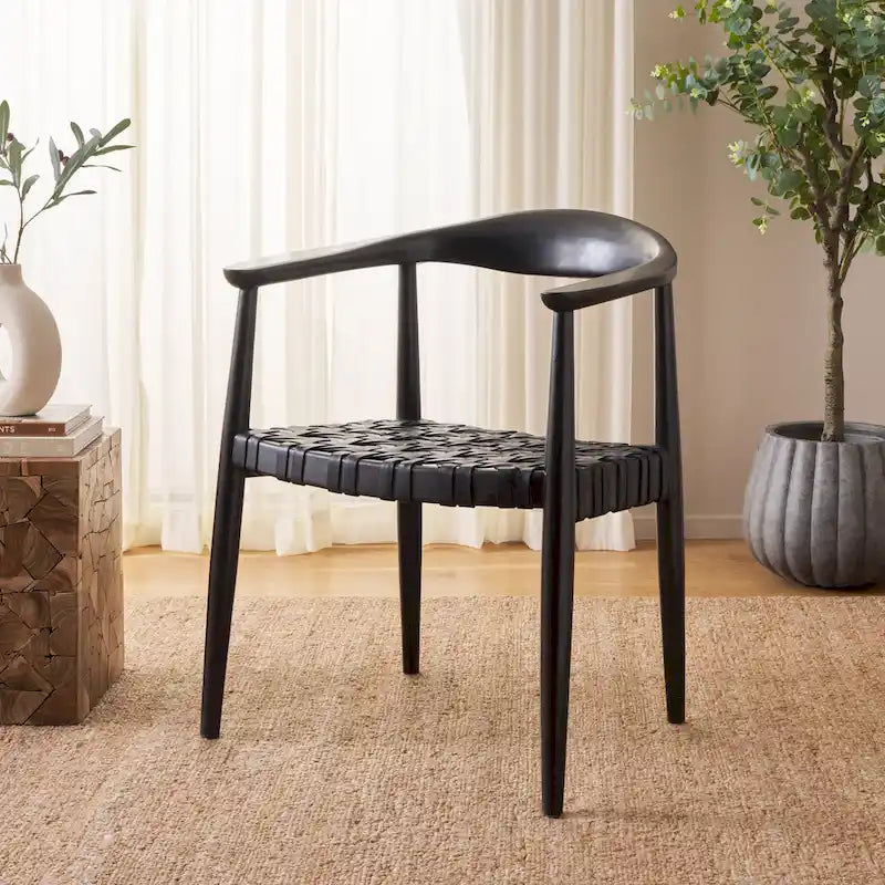 Poltrona d'Appoggio in Pelle Intrecciata e Legno Massiccio (Completamente Assemblata) – 63,5 cm L x 56 cm P x 56 cm H