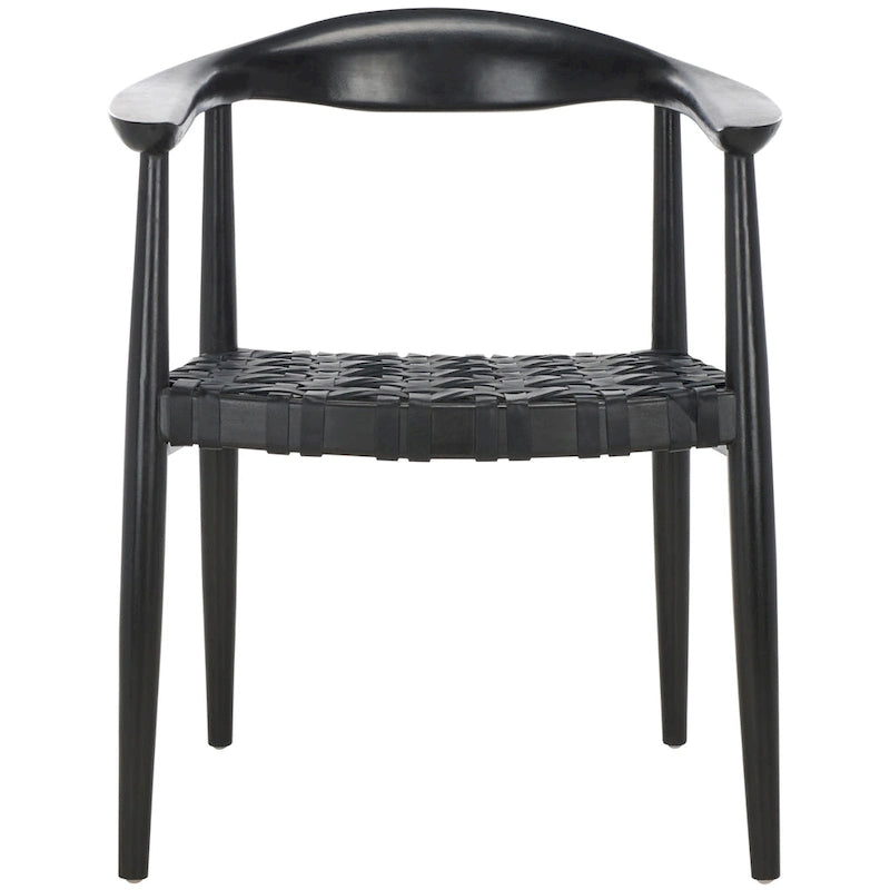 Poltrona d'Appoggio in Pelle Intrecciata e Legno Massiccio (Completamente Assemblata) – 63,5 cm L x 56 cm P x 56 cm H