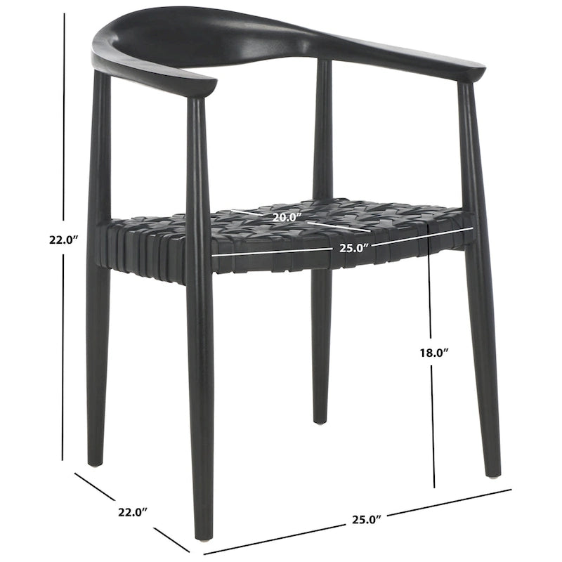 Poltrona d'Appoggio in Pelle Intrecciata e Legno Massiccio (Completamente Assemblata) – 63,5 cm L x 56 cm P x 56 cm H
