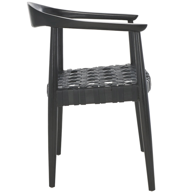 Poltrona d'Appoggio in Pelle Intrecciata e Legno Massiccio (Completamente Assemblata) – 63,5 cm L x 56 cm P x 56 cm H