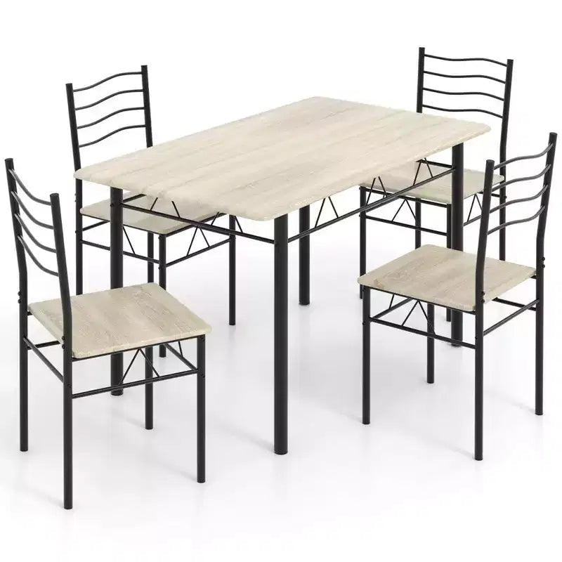 Costway Set 5 Pezzi Tavolo da Pranzo Cucina in Legno e Metallo con 4 Sedie Noce/Naturale
