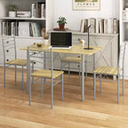 Costway Set 5 Pezzi Tavolo da Pranzo Cucina in Legno e Metallo con 4 Sedie Noce/Naturale