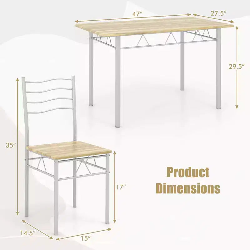 Costway Set 5 Pezzi Tavolo da Pranzo Cucina in Legno e Metallo con 4 Sedie Noce/Naturale
