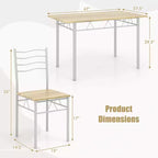 Costway Set 5 Pezzi Tavolo da Pranzo Cucina in Legno e Metallo con 4 Sedie Noce/Naturale