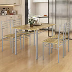 Costway Set 5 Pezzi Tavolo da Pranzo Cucina in Legno e Metallo con 4 Sedie Noce/Naturale