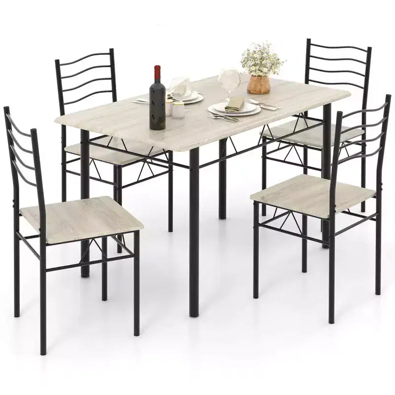Costway Set 5 Pezzi Tavolo da Pranzo Cucina in Legno e Metallo con 4 Sedie Noce/Naturale