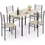 Costway Set 5 Pezzi Tavolo da Pranzo Cucina in Legno e Metallo con 4 Sedie Noce/Naturale