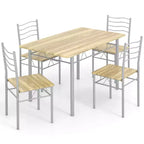 Costway Set 5 Pezzi Tavolo da Pranzo Cucina in Legno e Metallo con 4 Sedie Noce/Naturale