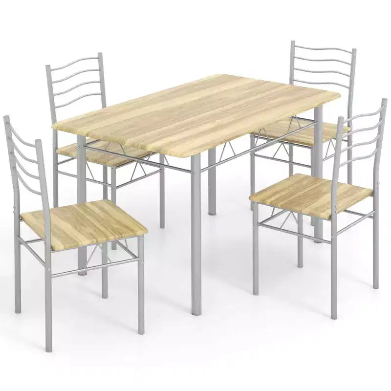 Costway Set 5 Pezzi Tavolo da Pranzo Cucina in Legno e Metallo con 4 Sedie Noce/Naturale
