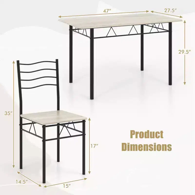 Costway Set 5 Pezzi Tavolo da Pranzo Cucina in Legno e Metallo con 4 Sedie Noce/Naturale