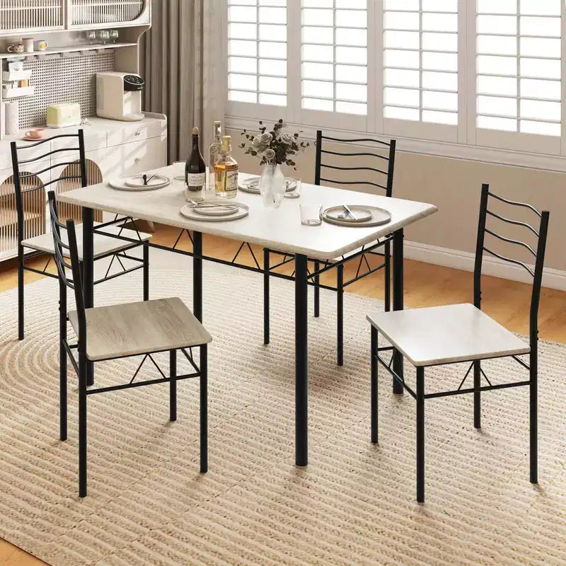 Costway Set 5 Pezzi Tavolo da Pranzo Cucina in Legno e Metallo con 4 Sedie Noce/Naturale