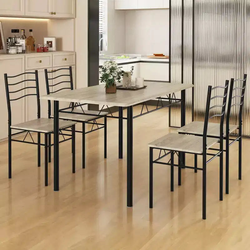 Costway Set 5 Pezzi Tavolo da Pranzo Cucina in Legno e Metallo con 4 Sedie Noce/Naturale