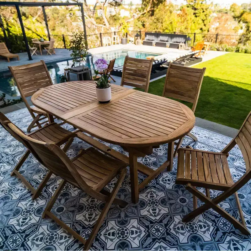Sedia Pieghevole da Esterno per Patio in Teak Nordico Naturale - Beige