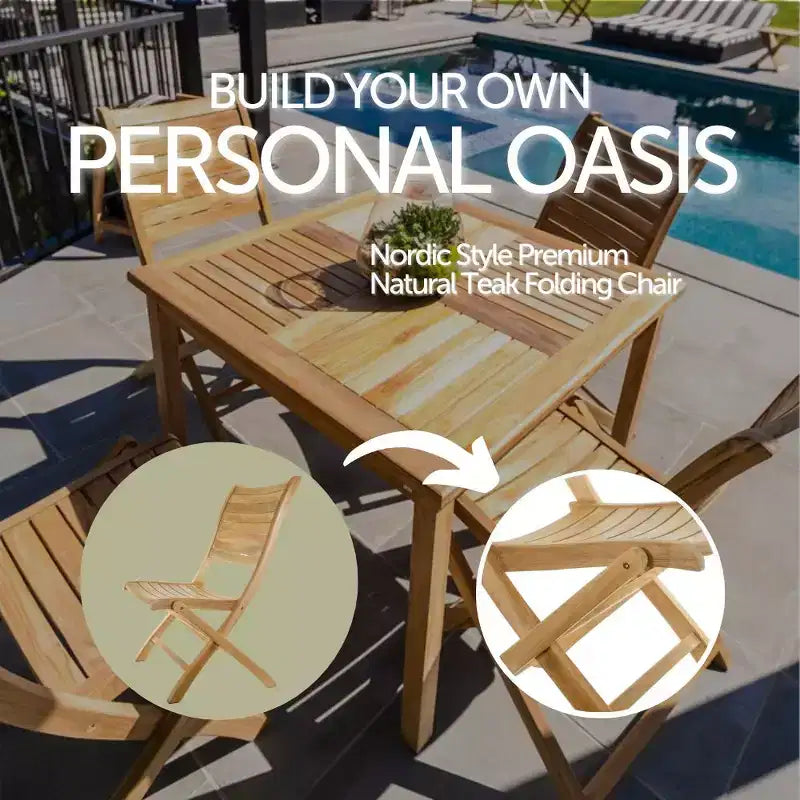 Sedia Pieghevole da Esterno per Patio in Teak Nordico Naturale - Beige