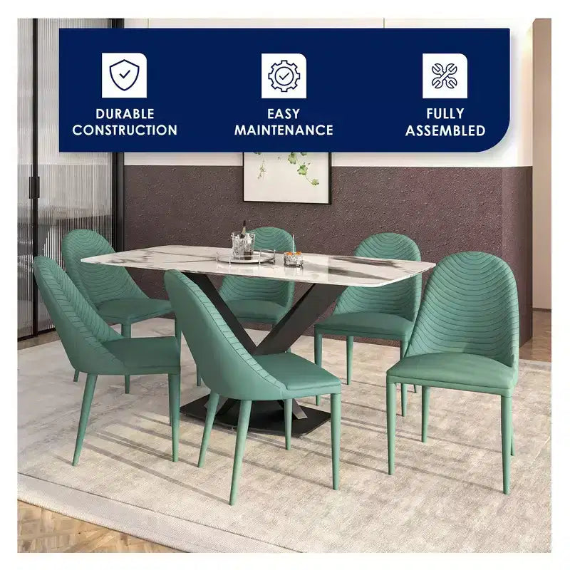 LeisureMod Seville Collection Sedie da pranzo set da 2 con sedili in pelle imbottiti e gambe in metallo, sedute moderne per cucina, bar, ristorante