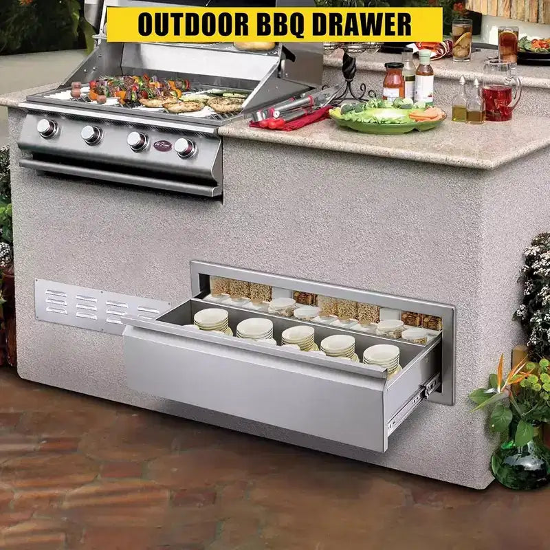 Cucina da esterno a isola con cassetto singolo in acciaio inox, 30x23x10 pollici, con sfiato, per barbecue