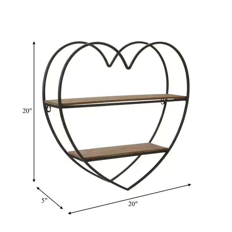 Mensole Decorative da Parete a Due Livelli a Forma di Cuore per Arredamento di Stanze e Casa - Decorazione da Parete in Legno e Metallo per Camera da Letto, Soggiorno e Bagno - 20, Nero