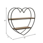 Mensole Decorative da Parete a Due Livelli a Forma di Cuore per Arredamento di Stanze e Casa - Decorazione da Parete in Legno e Metallo per Camera da Letto, Soggiorno e Bagno - 20, Nero