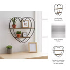 Mensole Decorative da Parete a Due Livelli a Forma di Cuore per Arredamento di Stanze e Casa - Decorazione da Parete in Legno e Metallo per Camera da Letto, Soggiorno e Bagno - 20, Nero