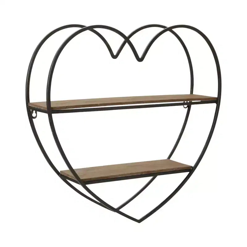 Mensole Decorative da Parete a Due Livelli a Forma di Cuore per Arredamento di Stanze e Casa - Decorazione da Parete in Legno e Metallo per Camera da Letto, Soggiorno e Bagno - 20, Nero