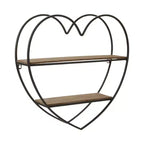 Mensole Decorative da Parete a Due Livelli a Forma di Cuore per Arredamento di Stanze e Casa - Decorazione da Parete in Legno e Metallo per Camera da Letto, Soggiorno e Bagno - 20, Nero
