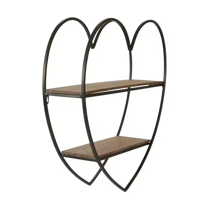 Mensole Decorative da Parete a Due Livelli a Forma di Cuore per Arredamento di Stanze e Casa - Decorazione da Parete in Legno e Metallo per Camera da Letto, Soggiorno e Bagno - 20, Nero