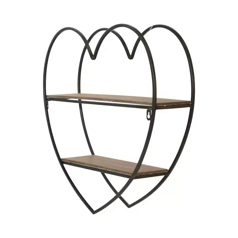 Mensole Decorative da Parete a Due Livelli a Forma di Cuore per Arredamento di Stanze e Casa - Decorazione da Parete in Legno e Metallo per Camera da Letto, Soggiorno e Bagno - 20, Nero