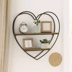 Mensole Decorative da Parete a Due Livelli a Forma di Cuore per Arredamento di Stanze e Casa - Decorazione da Parete in Legno e Metallo per Camera da Letto, Soggiorno e Bagno - 20, Nero