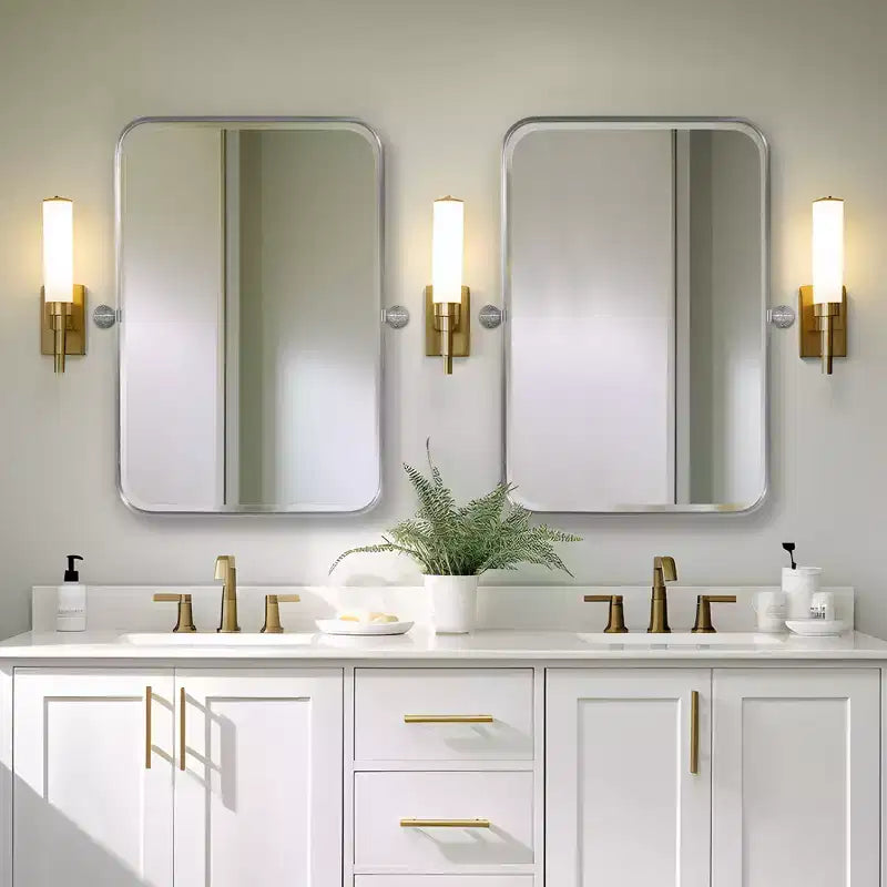Neutypechic Rectangular Metal Frame Pivot Decorative Wall Mirror with Rounded Corners (Set of 2)