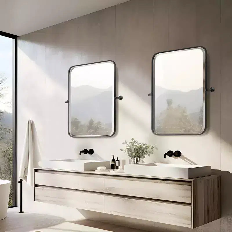 Neutypechic Specchio da Parete Decorativo Rettangolare con Cornice in Metallo e Angoli Arrotondati (Set da 2)