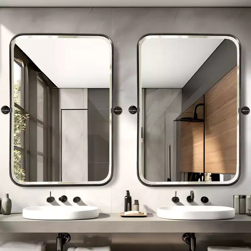 Neutypechic Specchio da Parete Decorativo Rettangolare con Cornice in Metallo e Angoli Arrotondati (Set da 2)