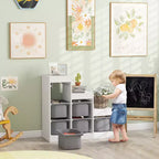 Qaba Organizer per Giocattoli per Bambini con 6 Contenitori e 3 Livelli, Scaffale Portaoggetti per Bambini da 3-8 Anni, per Sala Giochi, Camera da Letto, Grigio