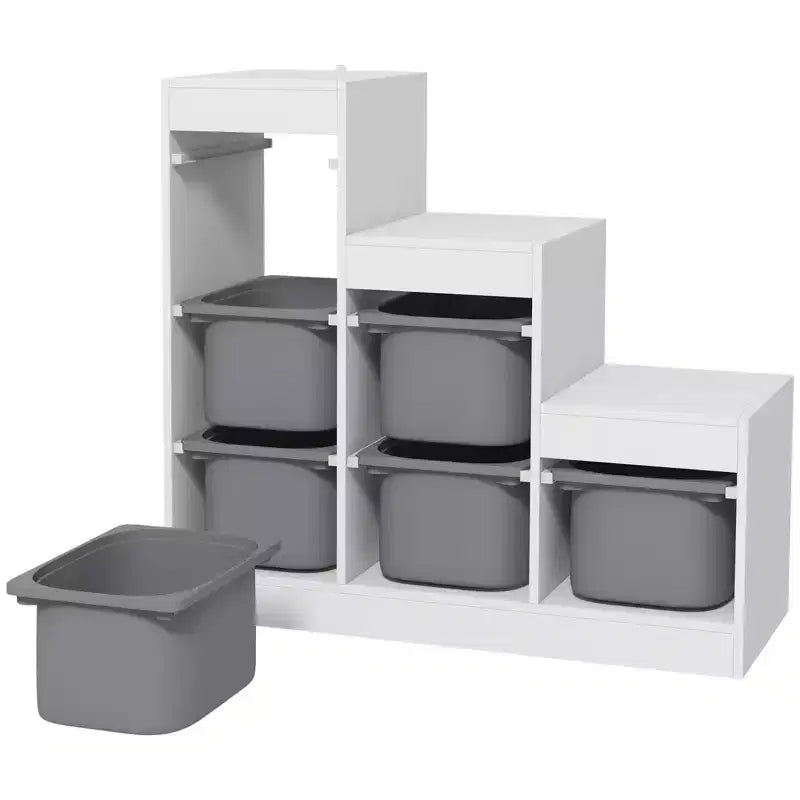 Qaba Organizer per Giocattoli per Bambini con 6 Contenitori e 3 Livelli, Scaffale Portaoggetti per Bambini da 3-8 Anni, per Sala Giochi, Camera da Letto, Grigio