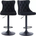 Swivel Velvet Barstools Set of 2, Modern Swivel Upholstered Bar Stools with Backs Comfortable Tufted for Home Pub and Kitchen Island,Black