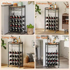 Portabottiglie da Vino Autoportante con Porta Bicchieri e Ripiano Superiore, 16 Bottiglie, Telaio in Metallo Marrone Rustico