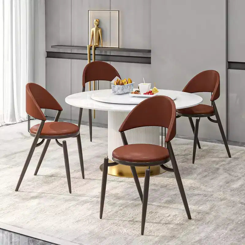 Sedia da pranzo moderna LeisureMod Venice in pelle, sedia laterale accentata imbottita con schienale aperto, con gambe in metallo, sedia da pranzo senza montaggio, set da 4