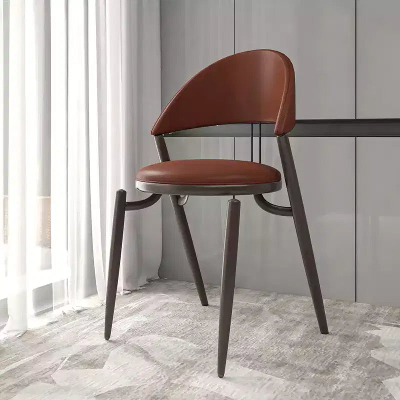 Sedia da pranzo moderna LeisureMod Venice in pelle, sedia laterale accentata imbottita con schienale aperto, con gambe in metallo, sedia da pranzo senza montaggio, set da 4