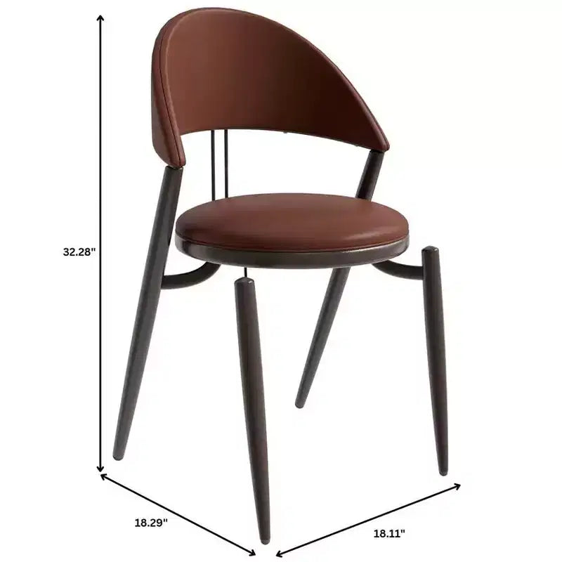 Sedia da pranzo moderna LeisureMod Venice in pelle, sedia laterale accentata imbottita con schienale aperto, con gambe in metallo, sedia da pranzo senza montaggio, set da 4