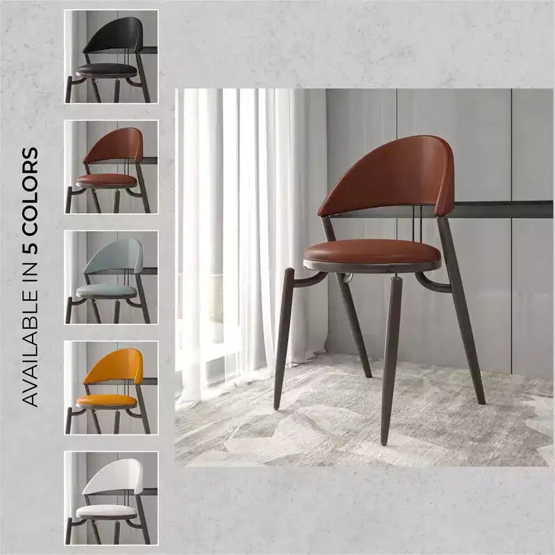 Sedia da pranzo moderna LeisureMod Venice in pelle, sedia laterale accentata imbottita con schienale aperto, con gambe in metallo, sedia da pranzo senza montaggio, set da 4