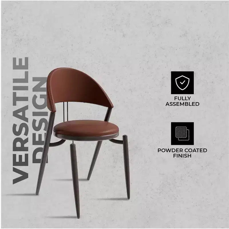 Sedia da pranzo moderna LeisureMod Venice in pelle, sedia laterale accentata imbottita con schienale aperto, con gambe in metallo, sedia da pranzo senza montaggio, set da 4