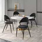 Sedia da pranzo moderna LeisureMod Venice in pelle, sedia laterale accentata imbottita con schienale aperto, con gambe in metallo, sedia da pranzo senza montaggio, set da 4