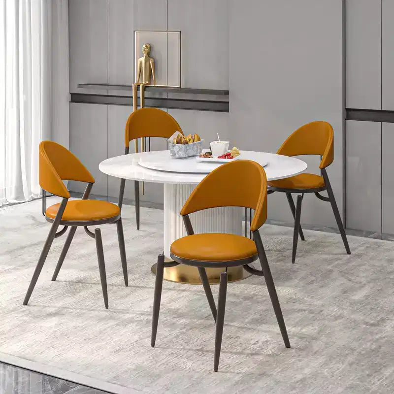 Sedia da pranzo moderna LeisureMod Venice in pelle, sedia laterale accentata imbottita con schienale aperto, con gambe in metallo, sedia da pranzo senza montaggio, set da 4