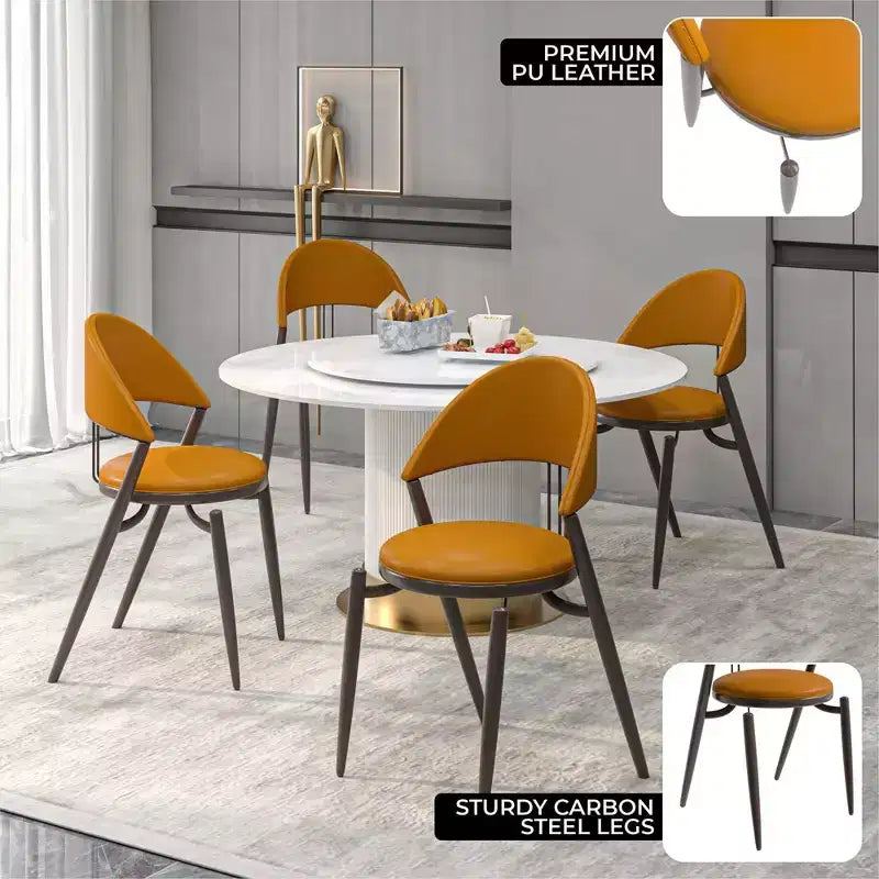Sedia da pranzo moderna LeisureMod Venice in pelle, sedia laterale accentata imbottita con schienale aperto, con gambe in metallo, sedia da pranzo senza montaggio, set da 4