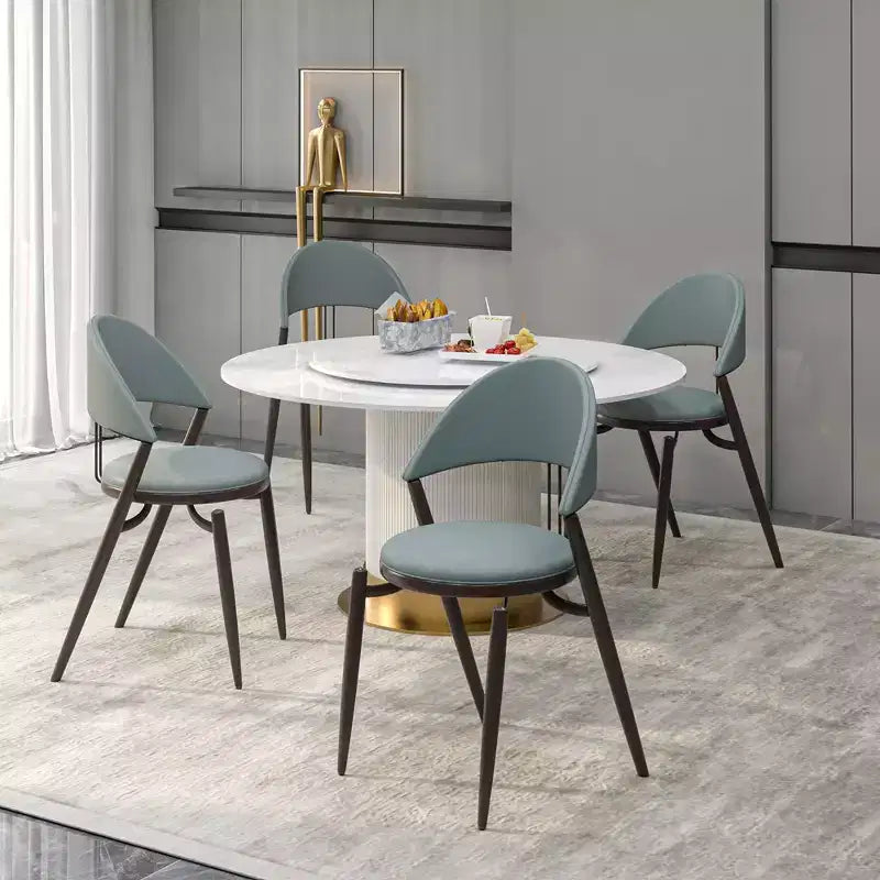 Sedia da pranzo moderna LeisureMod Venice in pelle, sedia laterale accentata imbottita con schienale aperto, con gambe in metallo, sedia da pranzo senza montaggio, set da 4