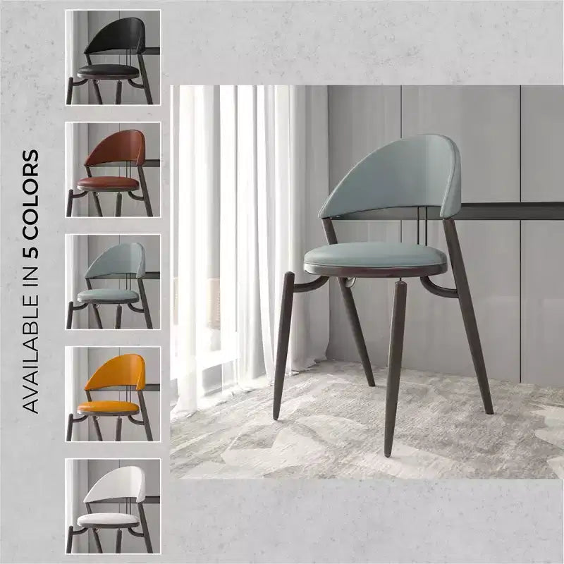 Sedia da pranzo moderna LeisureMod Venice in pelle, sedia laterale accentata imbottita con schienale aperto, con gambe in metallo, sedia da pranzo senza montaggio, set da 4